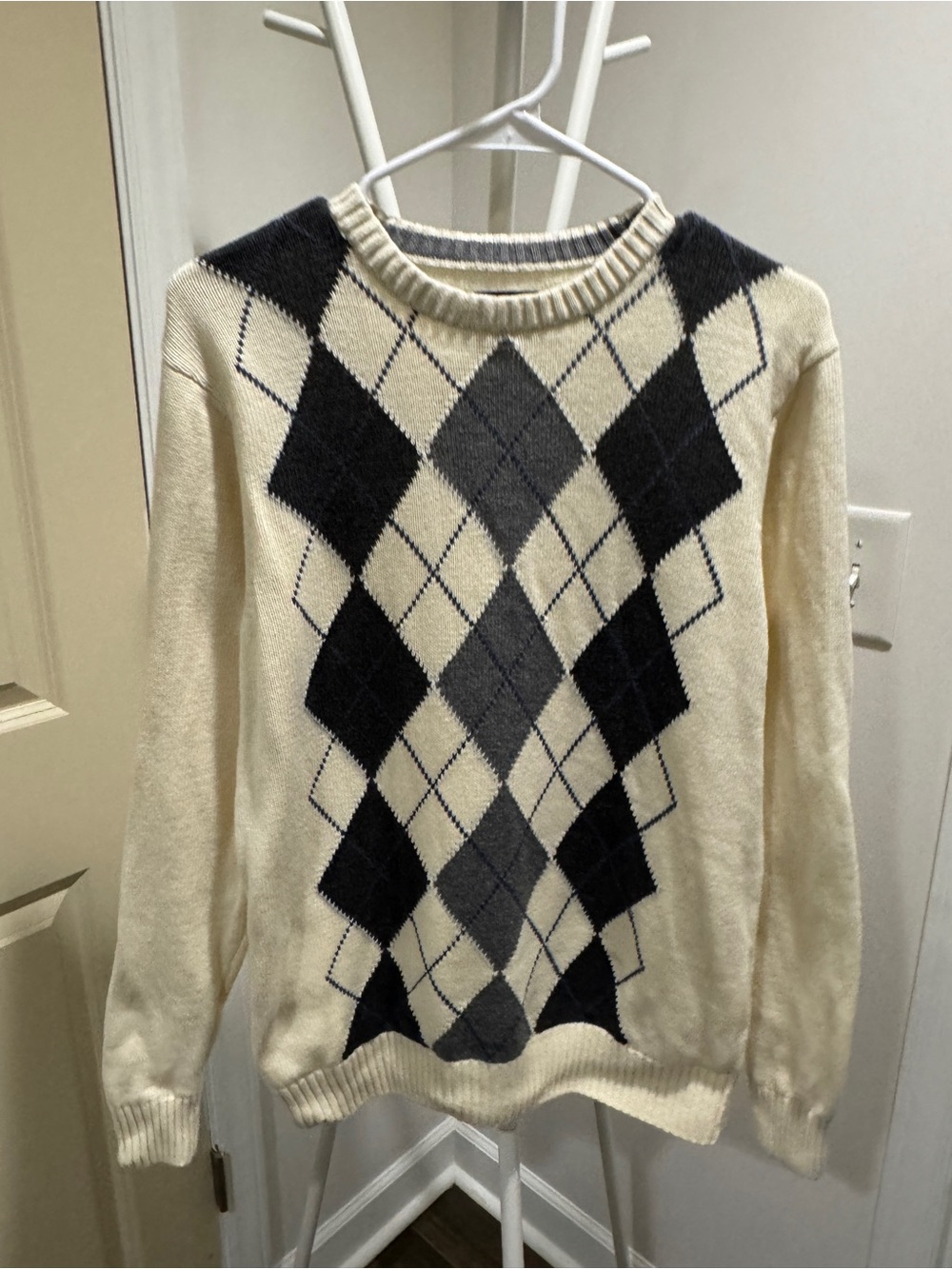 Saddlebred Mens Argyle Knit Crewneck Sweater 100% Cotton